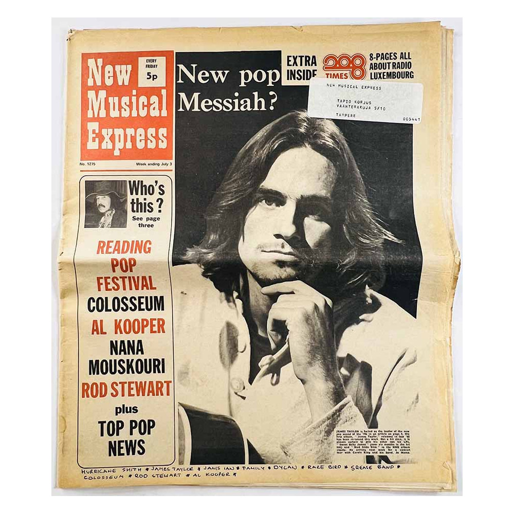 New Musical Express 1971 No. 1275 july 3 Radio Luxembourg, Reading Festival, Colosseum aikakauslehti