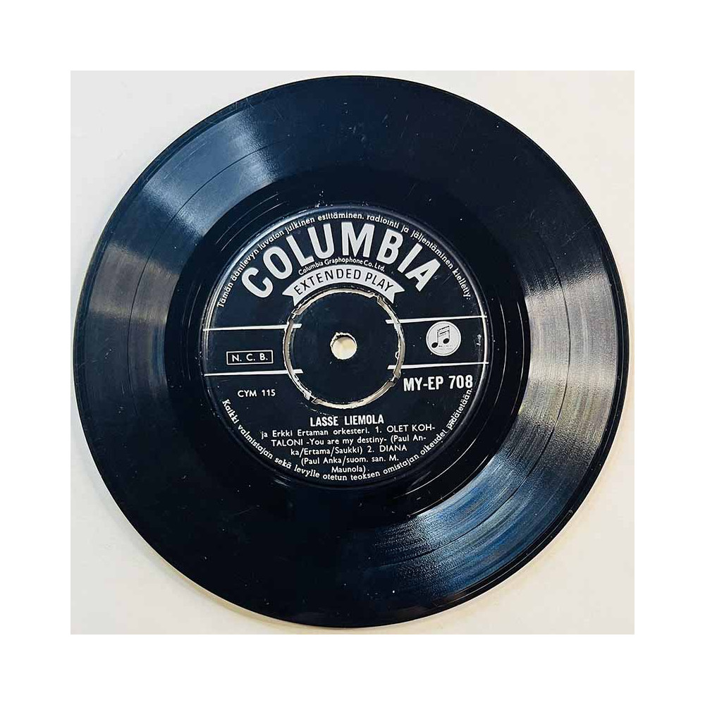 Liemola Lasse Käytetty 7” ei kuvakantta Laulaa Paul Ankan sävellyksiä EP 708  kansi Ei kuvakantta levy G käytetty vinyylisingle