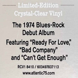 Bad Company 1974 RCV1 8410 Bad Co, crustal clear vinyl LP