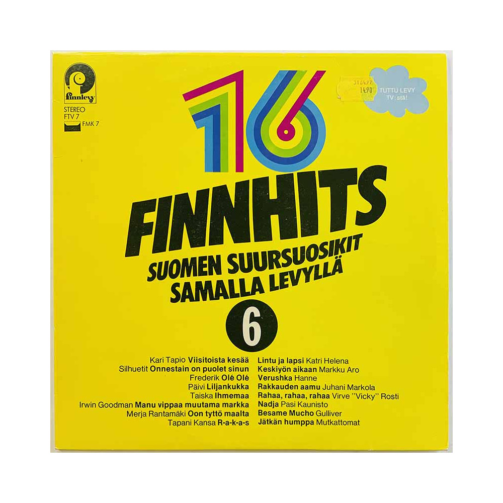 Taiska, Markku Aro, Kari Tapio ym. LP Finnhits 6  kansi EX- levy VG Käytetty LP