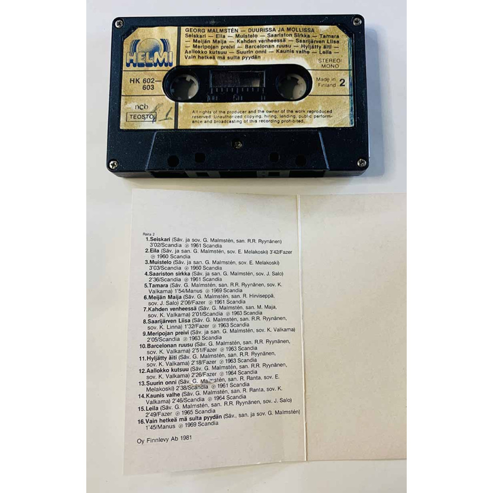Malmstén Georg 1981 HK 602-603 Duurissa ja mollissa c musikkassett