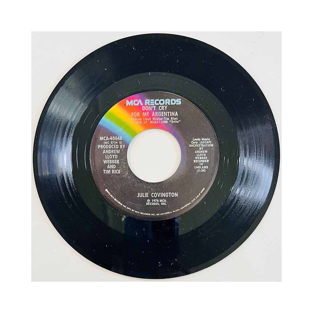 Covington Julie Käytetty 7” ei kuvakantta Don't cry for me Argentina / Rainbow high  kansi Ei kuvakantta levy EX käytetty vinyyl