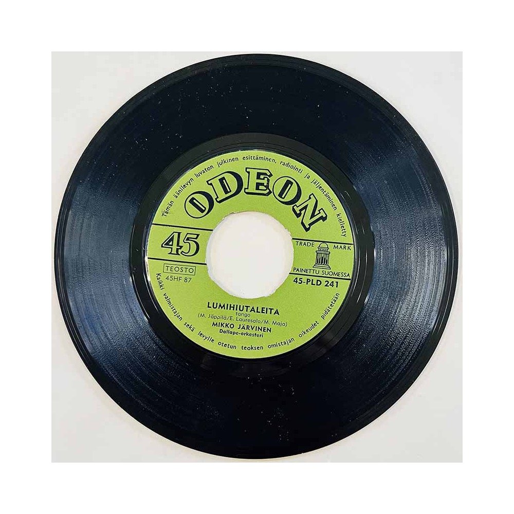 Järvinen Mikko Käytetty 7” ei kuvakantta Lumihiutaleita / Jääkukkia  kansi Ei kuvakantta levy VG käytetty vinyylisingle
