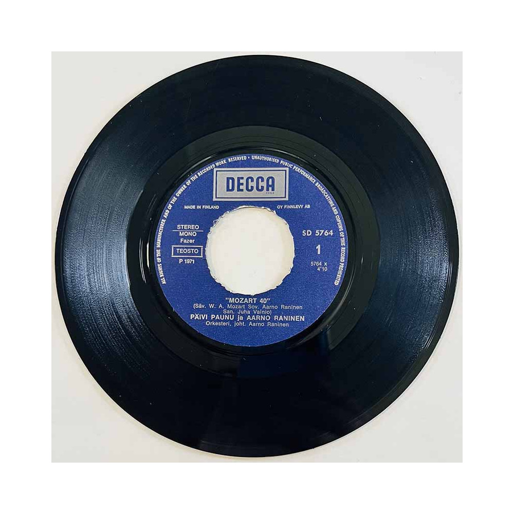 Päivi Paunu ja Aarno Raninen 1971 SD 5764 Mozart 40 begagnad singelskiva