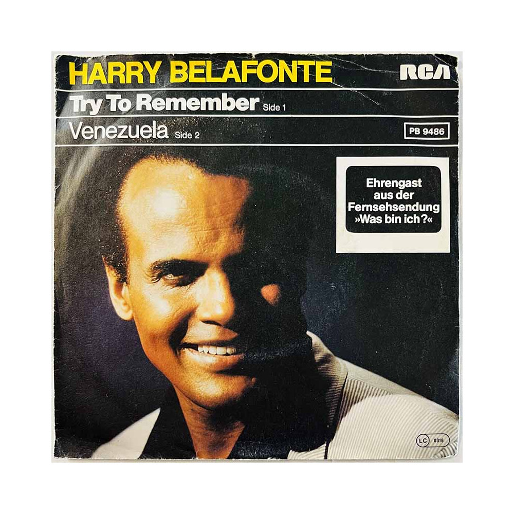 Belafonte Harry käytetty 7” kuvakannella Try to remember / Venezuela  kansi VG levy EX käytetty vinyylisingle PS