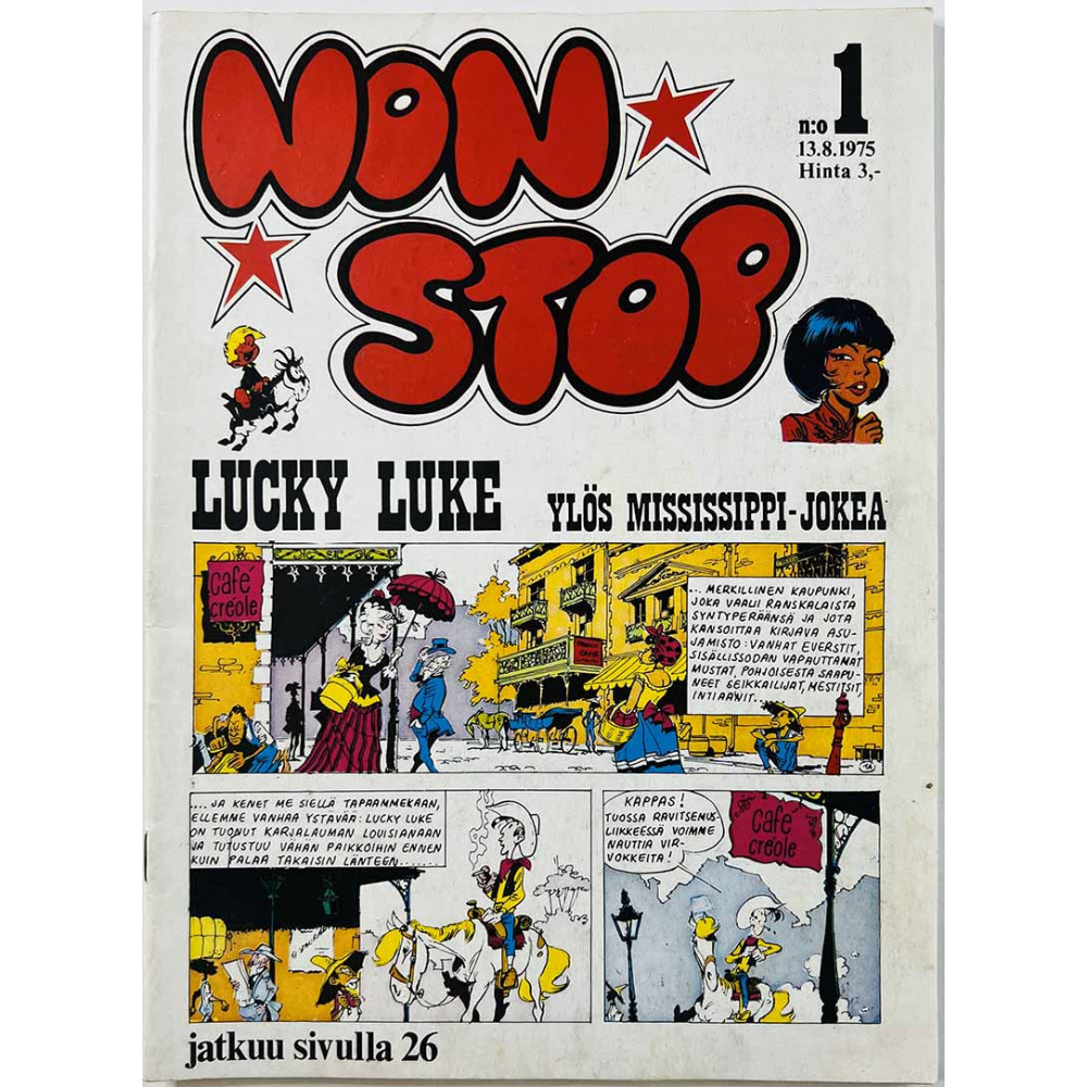Non Stop 1975 n:o 1 Lucky Luke - Niilo Pielinen - Strumffit ym. sarjakuva