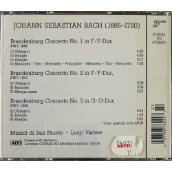 Bach Johan Sebastian CD Brandenburg Concertos Nos. 1-3  kansi EX levy EX Käytetty CD
