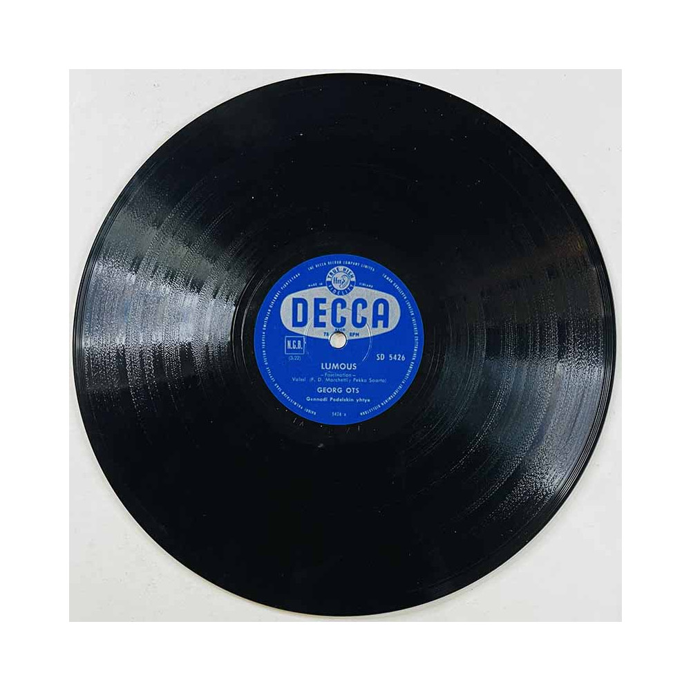 Ots Georg Gramofonilevy Lumous / Unohtumaton ilta  kansi paperikansi/muovitasku levy VG savikiekko
