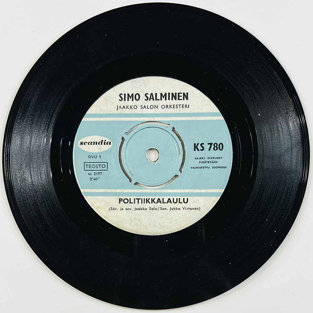 Salminen Simo Käytetty 7” ei kuvakantta Politiikkalaulu / Tenkka-Tenkka-Poo  kansi Ei kuvakantta levy VG käytetty vinyylisingle
