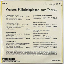 Bela Sanders und Tanz-Streichorchester käytetty 7” kuvakannella Vier Tangos EP  kansi EX- levy EX- käytetty vinyylisingle PS
