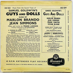 Marlon Brando, Jean Simmons käytetty 7” kuvakannella Guys and Dolls   kansi VG+ levy VG+ käytetty vinyylisingle PS