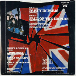 U.K. Subs käytetty 7” kuvakannella Party in Paris / Fall Of The Empire  kansi VG+ levy EX käytetty vinyylisingle PS