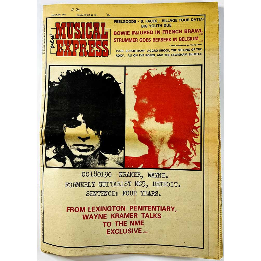 New Musical Express 1977 august 20 Wayne Kramer, Tom Robinson Band signed aikakauslehti
