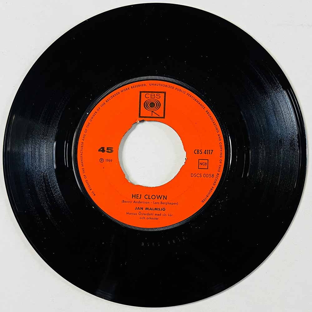 Malmsjö Jan Käytetty 7” ei kuvakantta Hej Clown  kansi Ei kuvakantta levy EX- käytetty vinyylisingle