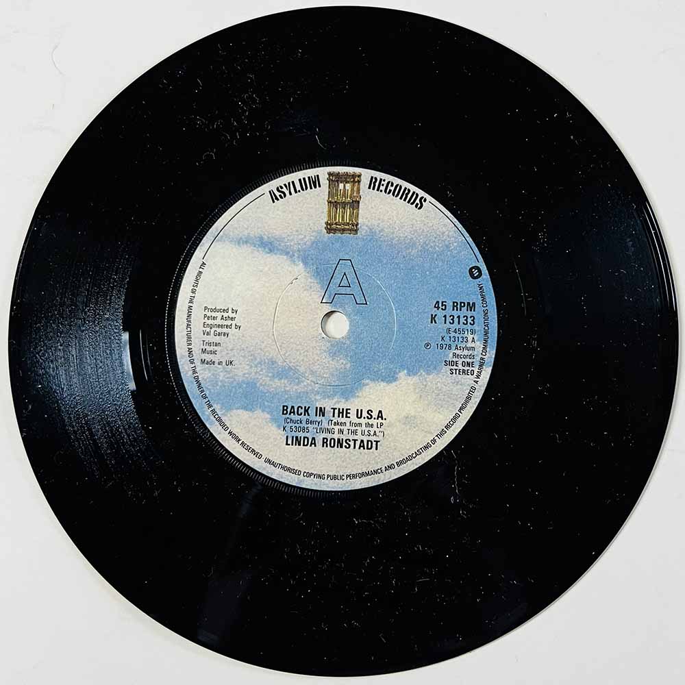 Ronstadt Linda Käytetty 7” ei kuvakantta Back In The U.S.A.  kansi Ei kuvakantta levy EX käytetty vinyylisingle