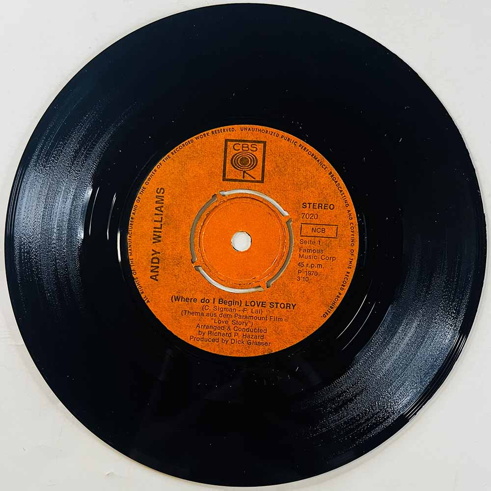 Williams Andy Käytetty 7” ei kuvakantta (Where Do I Begin) Love Story  kansi Ei kuvakantta levy VG+ käytetty vinyylisingle