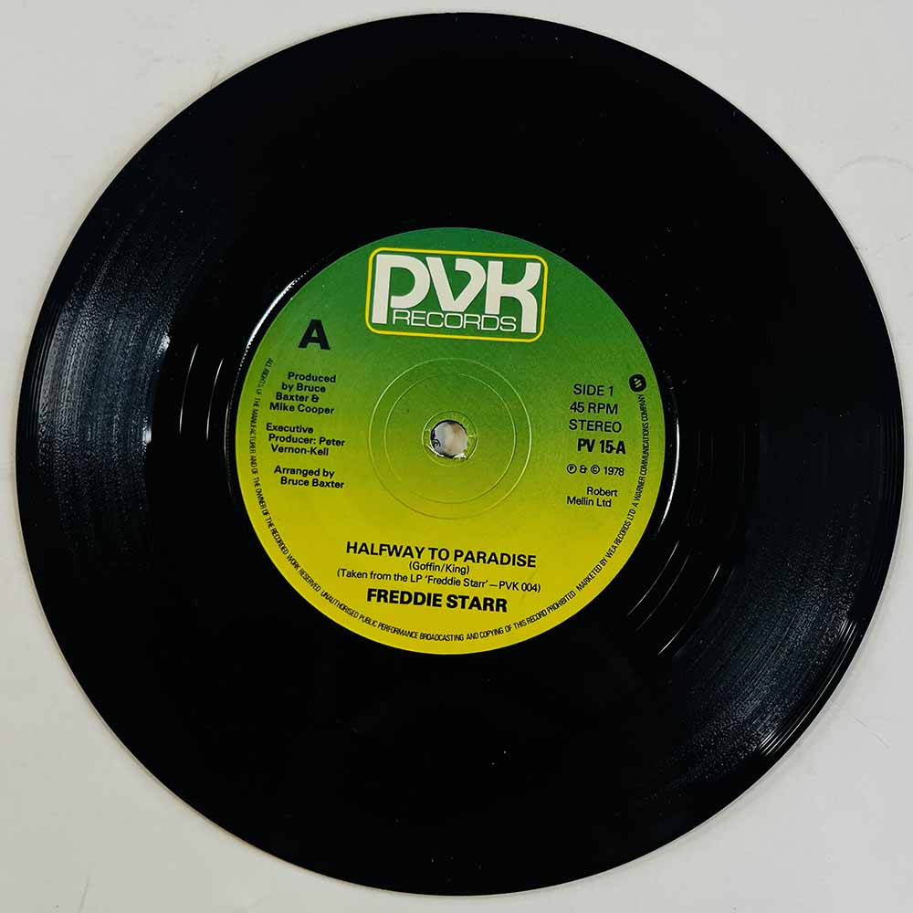 Freddie Starr 1978 PV 15 Halfway To Paradise / Love Me Tender begagnad singelskiva