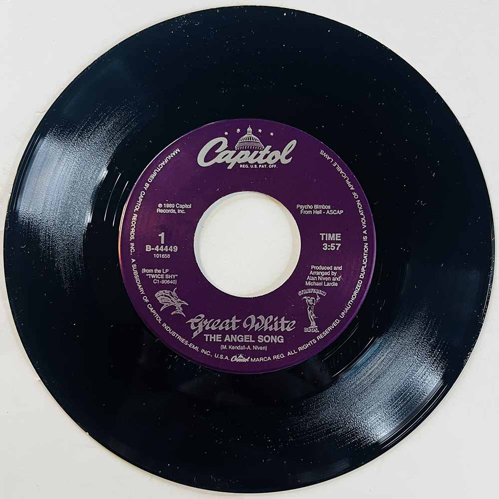 Great White Käytetty 7” ei kuvakantta The Angel Song  kansi Ei kuvakantta levy EX käytetty vinyylisingle