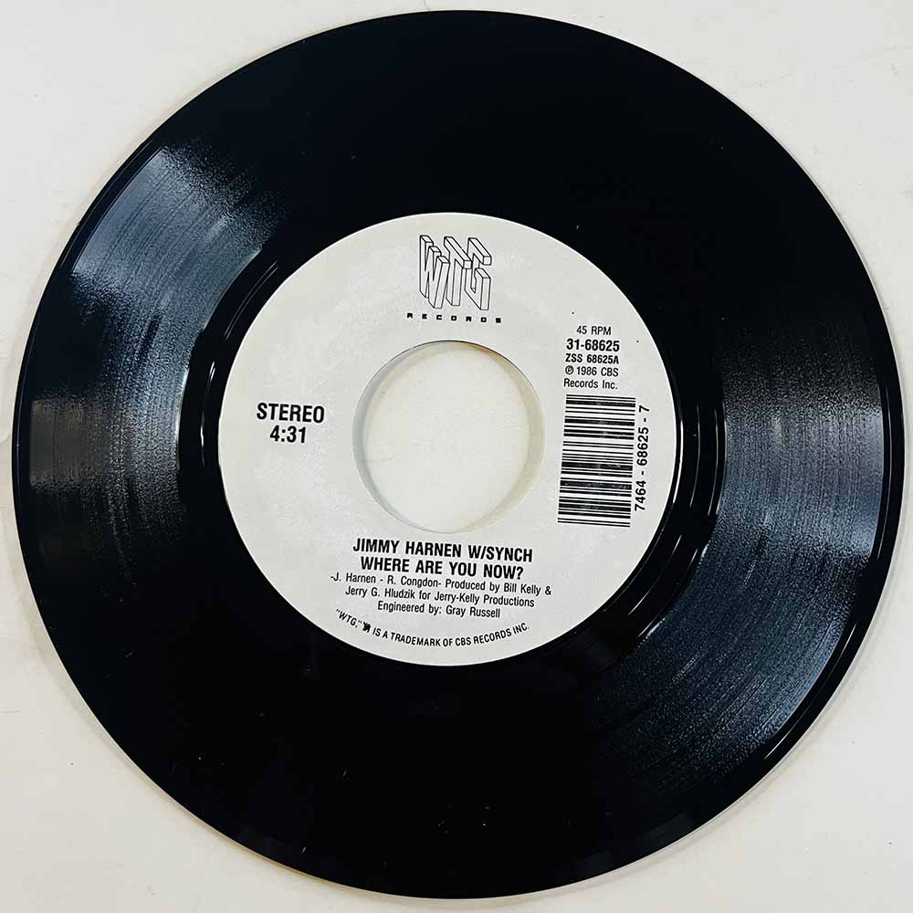 Jimmy Harnen W/ Synch Käytetty 7” ei kuvakantta Where Are You Now?  kansi Ei kuvakantta levy EX käytetty vinyylisingle