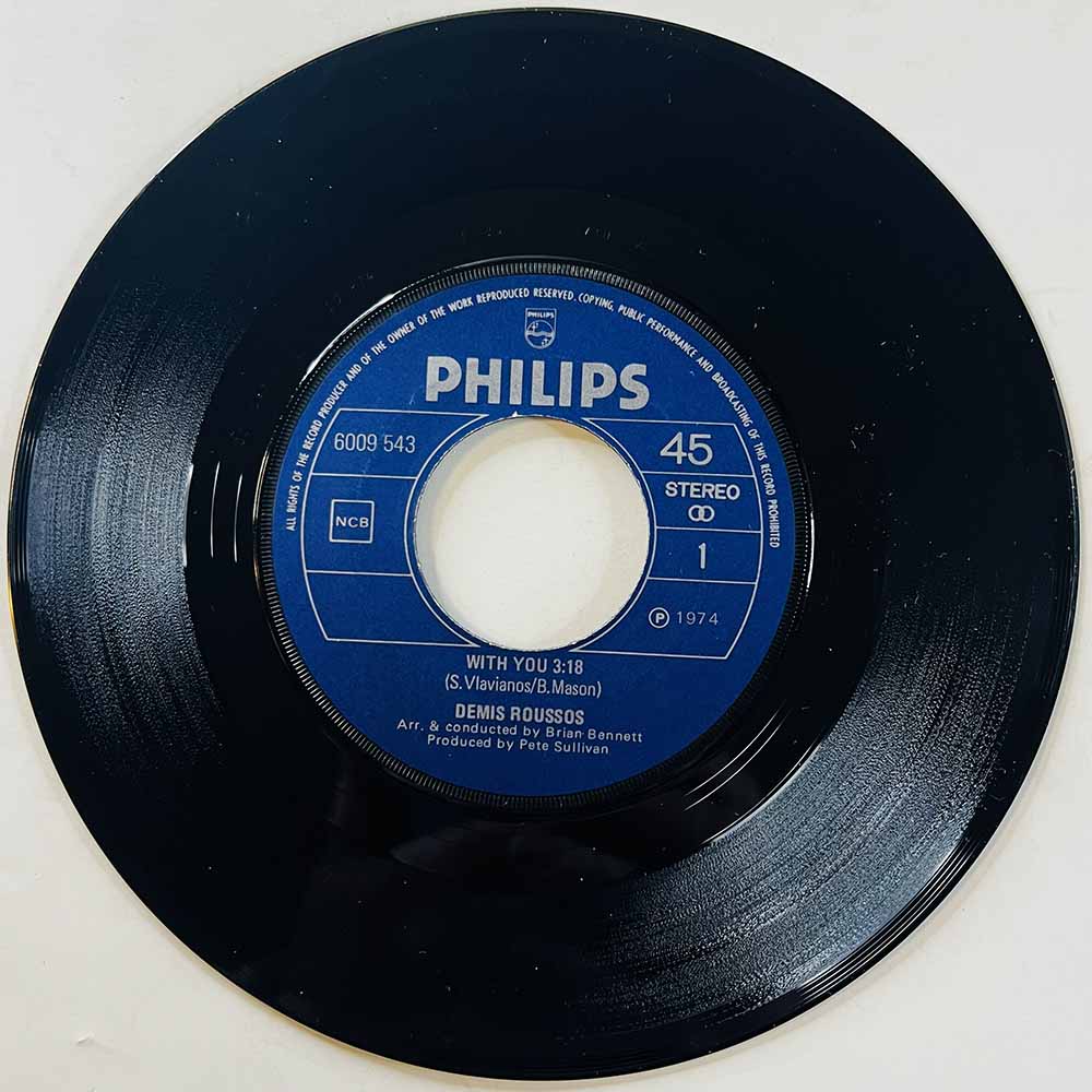 Roussos Demis Käytetty 7” ei kuvakantta With You  kansi Ei kuvakantta levy EX käytetty vinyylisingle