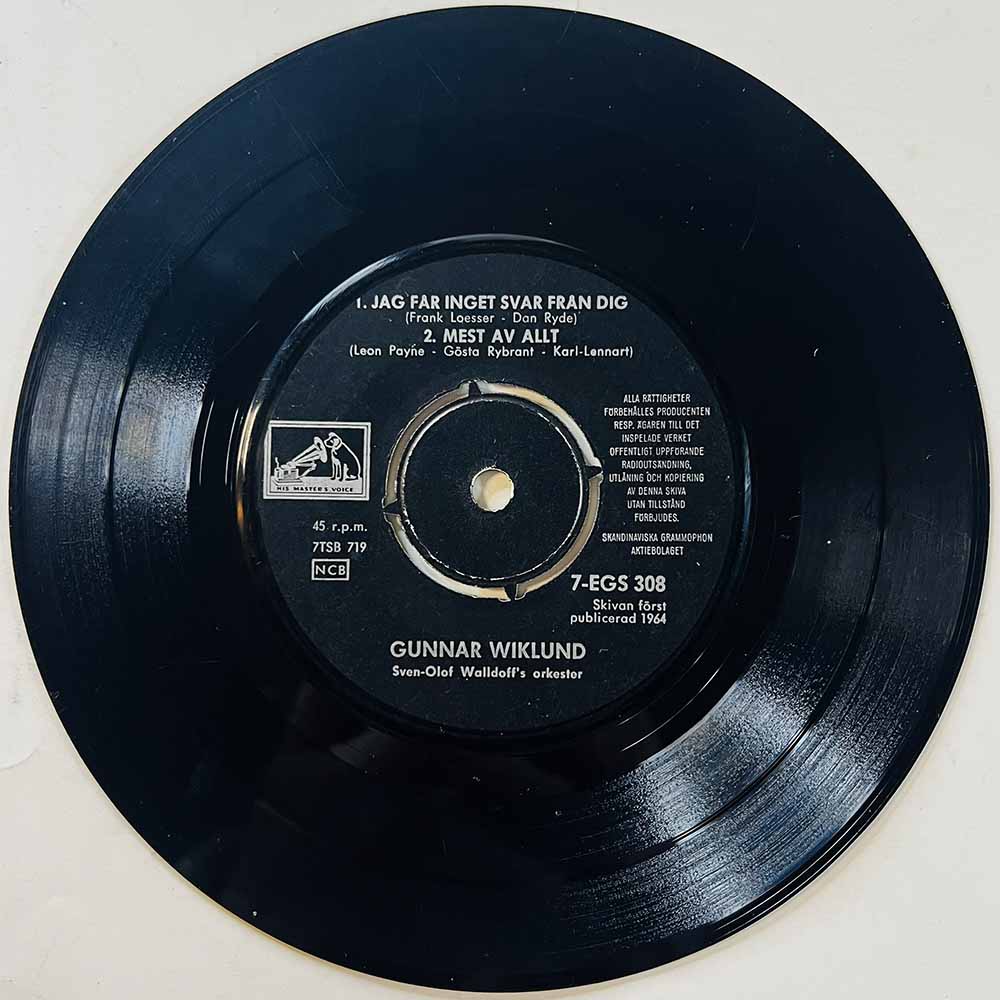 Wiklund Gunnar Käytetty 7” ei kuvakantta Jag Får Inget Svar Från Dej  kansi Ei kuvakantta levy G käytetty vinyylisingle