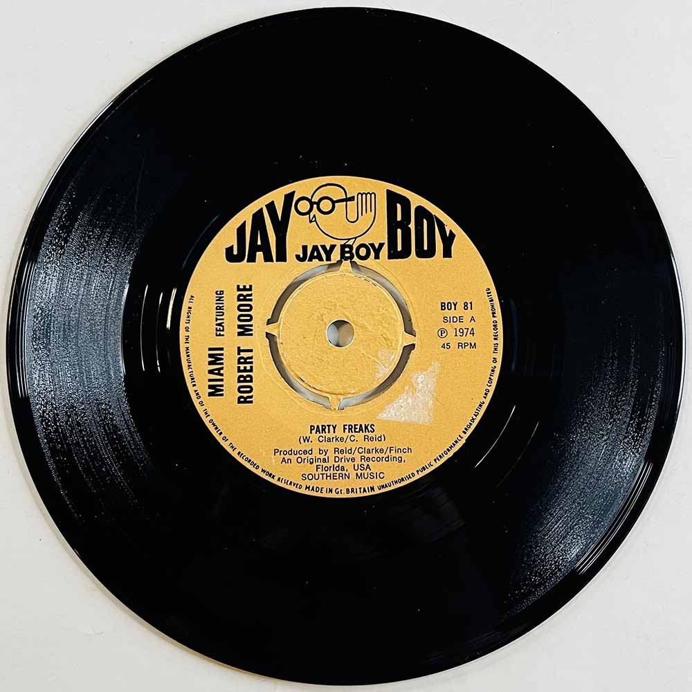 Miami,Robert Moore Käytetty 7” ei kuvakantta Party Freaks  kansi Ei kuvakantta levy VG käytetty vinyylisingle