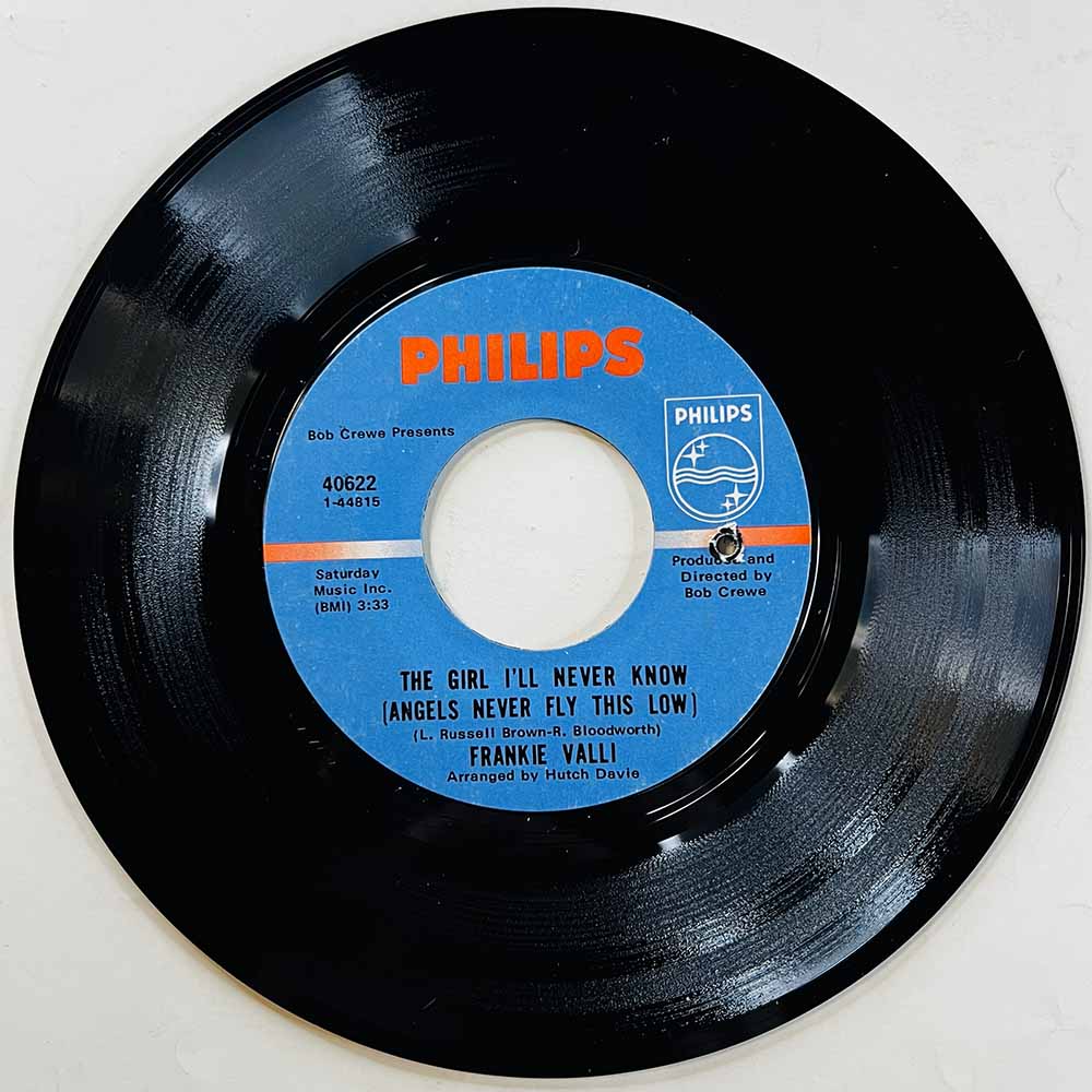 Valli Frankie Käytetty 7” ei kuvakantta The Girl I'll Never Know (Angels Never Fly This Low)  kansi Ei kuvakantta levy VG+ käyte