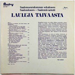 Saalemseurakunnan sekakuoro vinyl LP Lauluja taivaasta  kansi EX- levy EX Käytetty LP