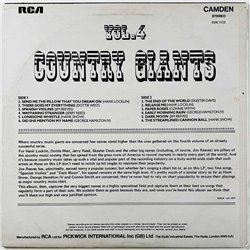 Connie Smith, Jerry Reed, Skeeter Davis ym. vinyl LP Country Giants vol.4  kansi EX- levy EX Käytetty LP