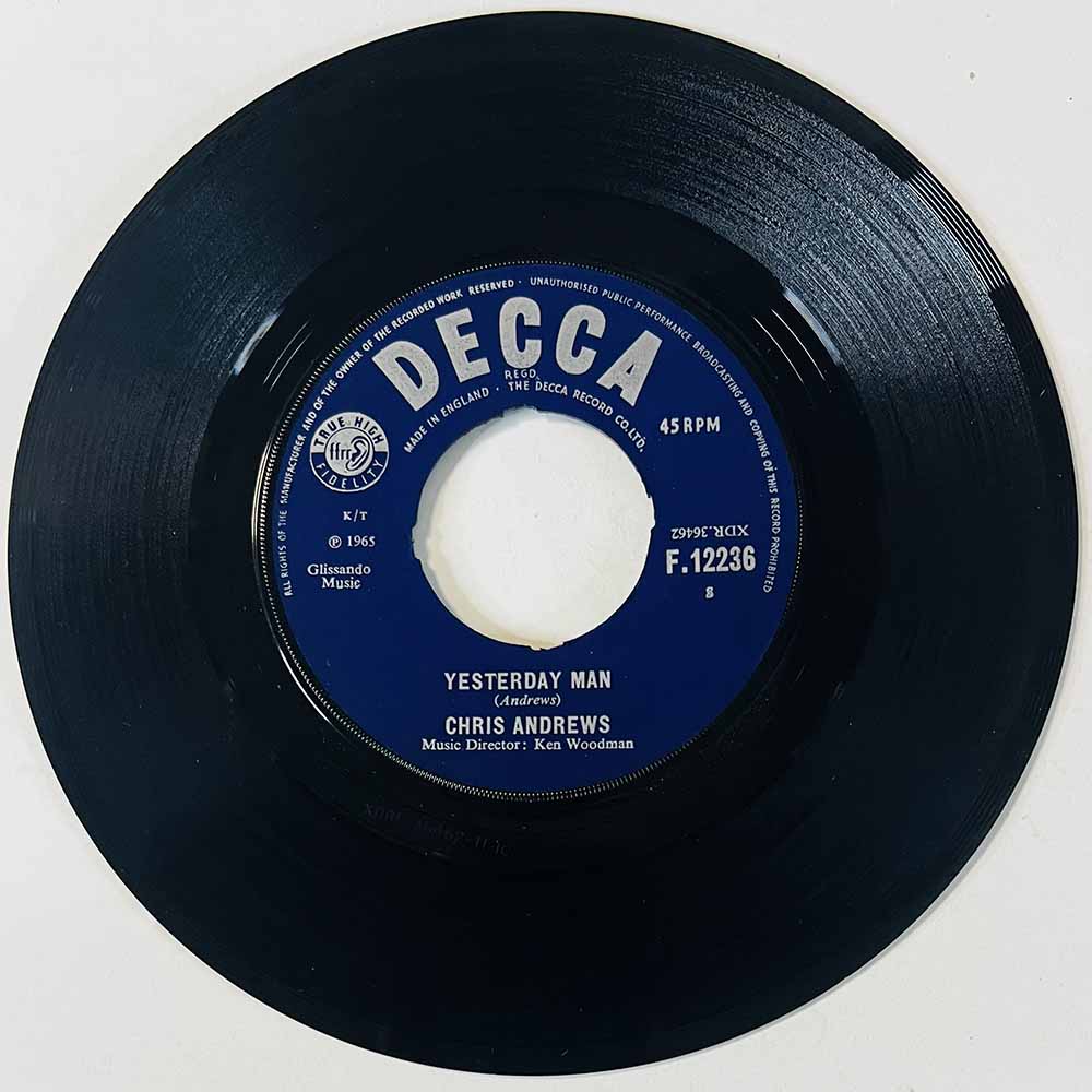 Andrews Chris Käytetty 7” ei kuvakantta Yesterday Man  kansi Ei kuvakantta levy vg+ käytetty vinyylisingle