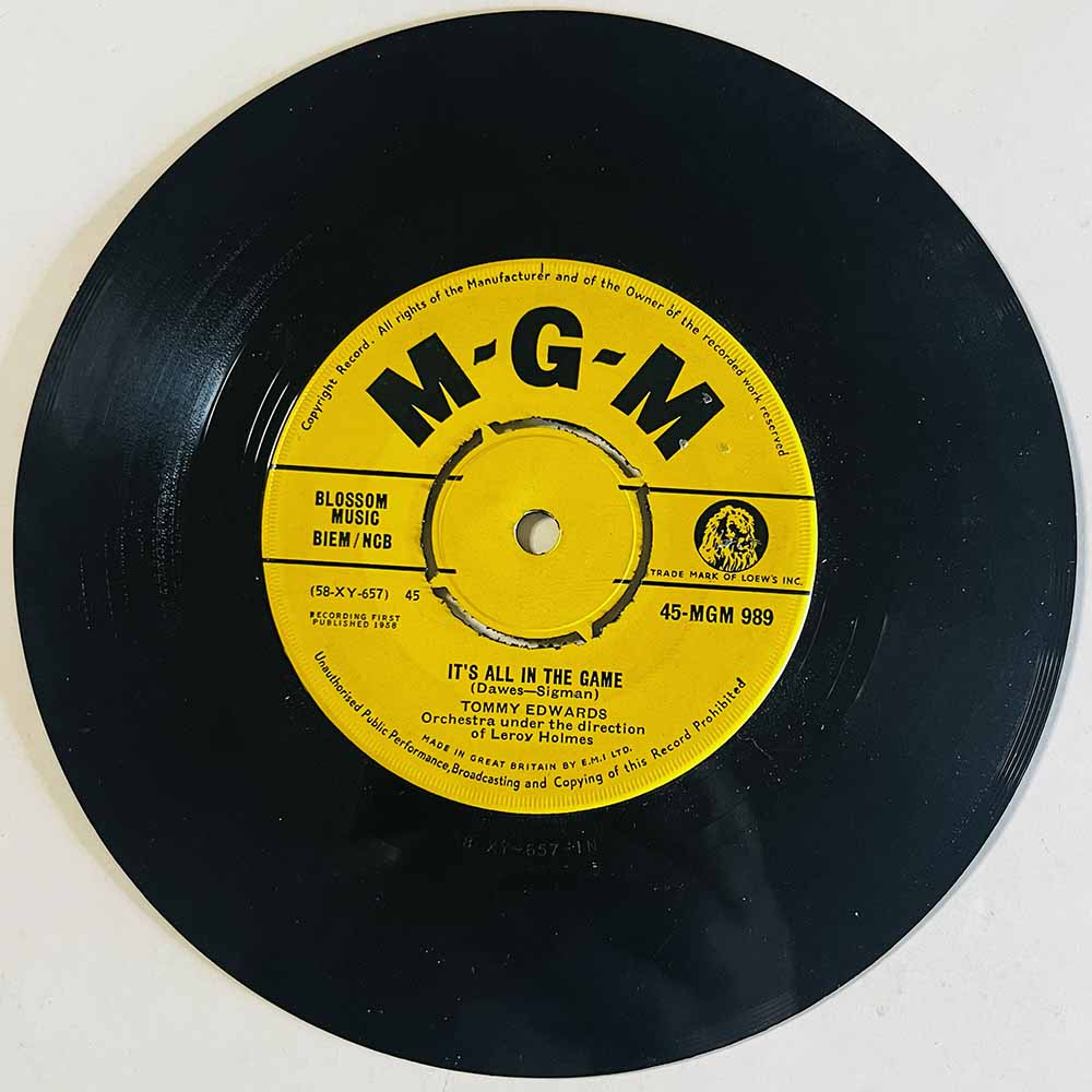 Edwards Tommy 1958 45-MGM 989 It's All In The Game begagnad singelskiva