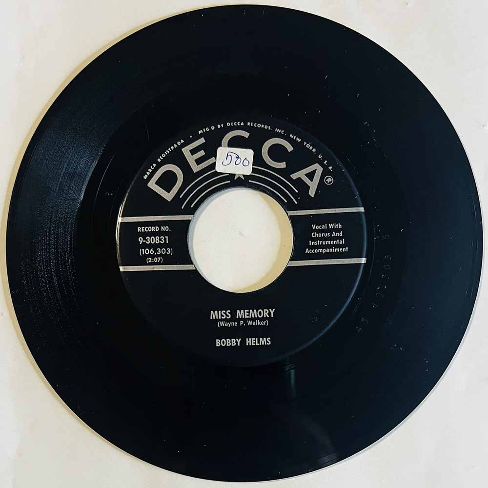 Helms Bobby 1959 9-30831 Miss Memory  /  New River Train begagnad singelskiva