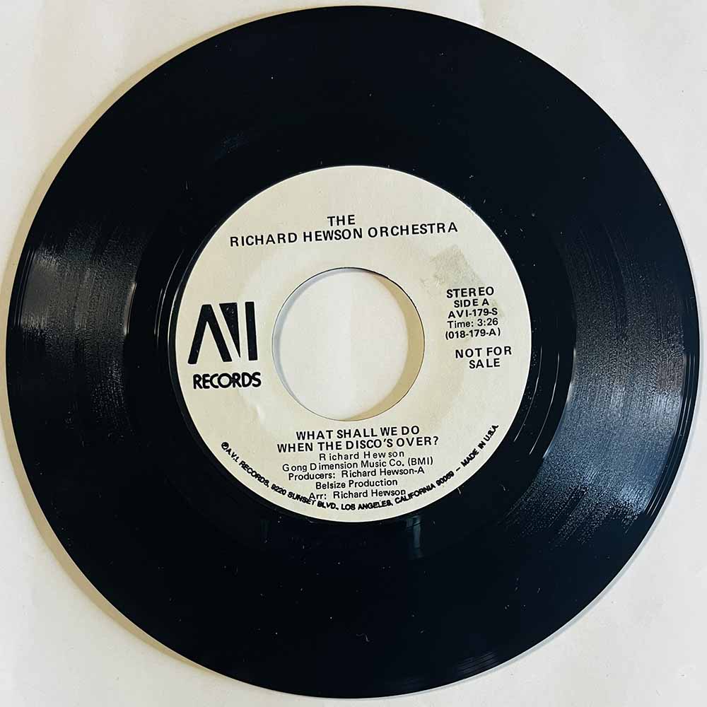 Richard Hewson Orchestra Käytetty 7” ei kuvakantta What Shall We Do When The Disco's Over?  kansi Ei kuvakantta levy vg+ käytett