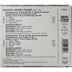 Kolisch Quartet, Wolfgang Amadeus Mozart CD String Quartets Streichquartette B-Dur KV 589  kansi EX- levy EX Käytetty CD