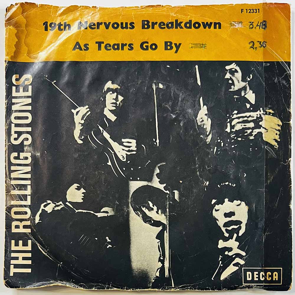Rolling Stones vinyylisingle 19th Nervous Breakdown / As Tears Go By  kansi G levy VG+ käytetty vinyylisingle