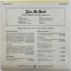 Elvis Presley vinyylisingle Kiss Me Quick EP  kansi VG levy VG+ käytetty vinyylisingle