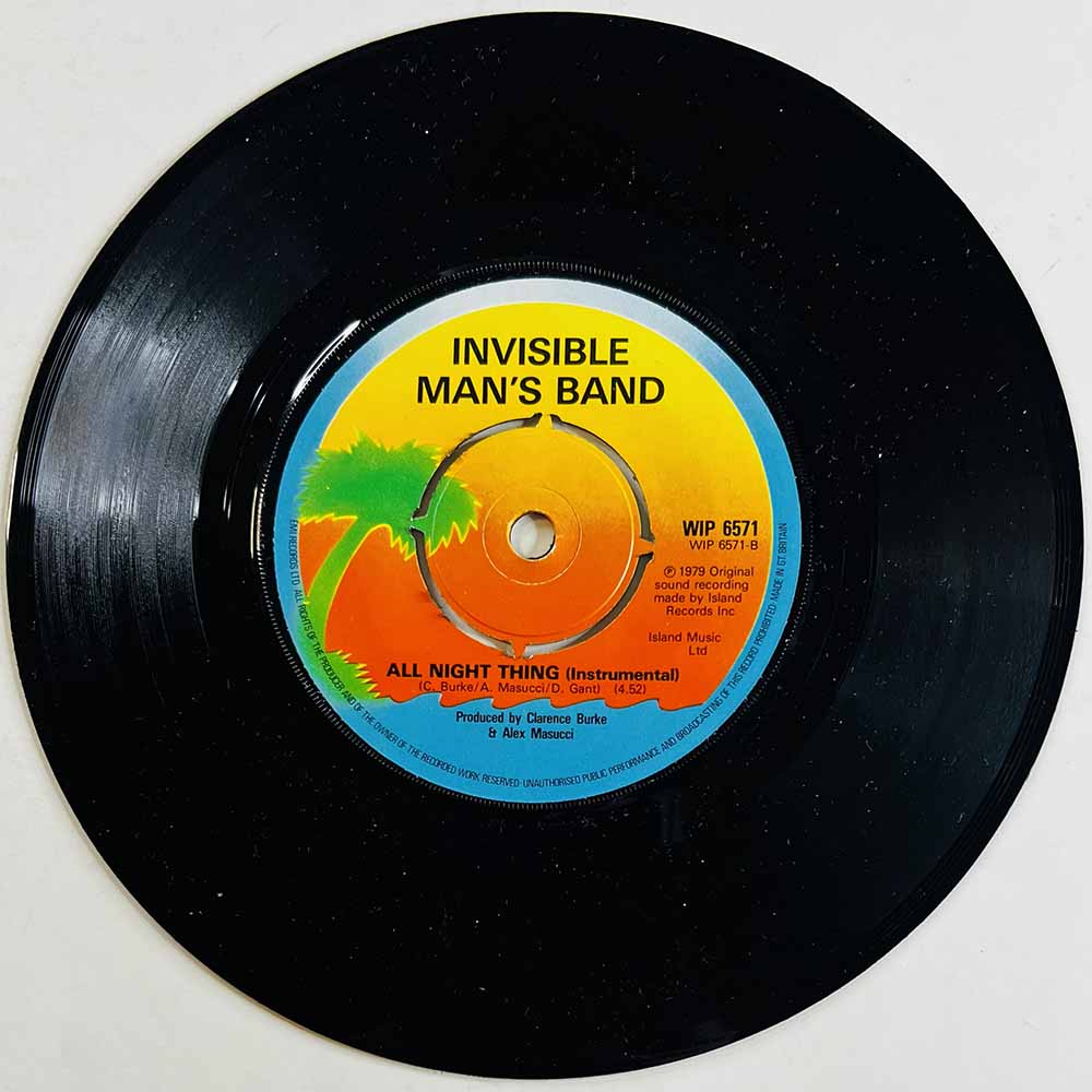 Invisible Man's Band Käytetty 7” ei kuvakantta All Night Thing / sama instrumentaalina  kansi Ei kuvakantta levy EX- käytetty vi
