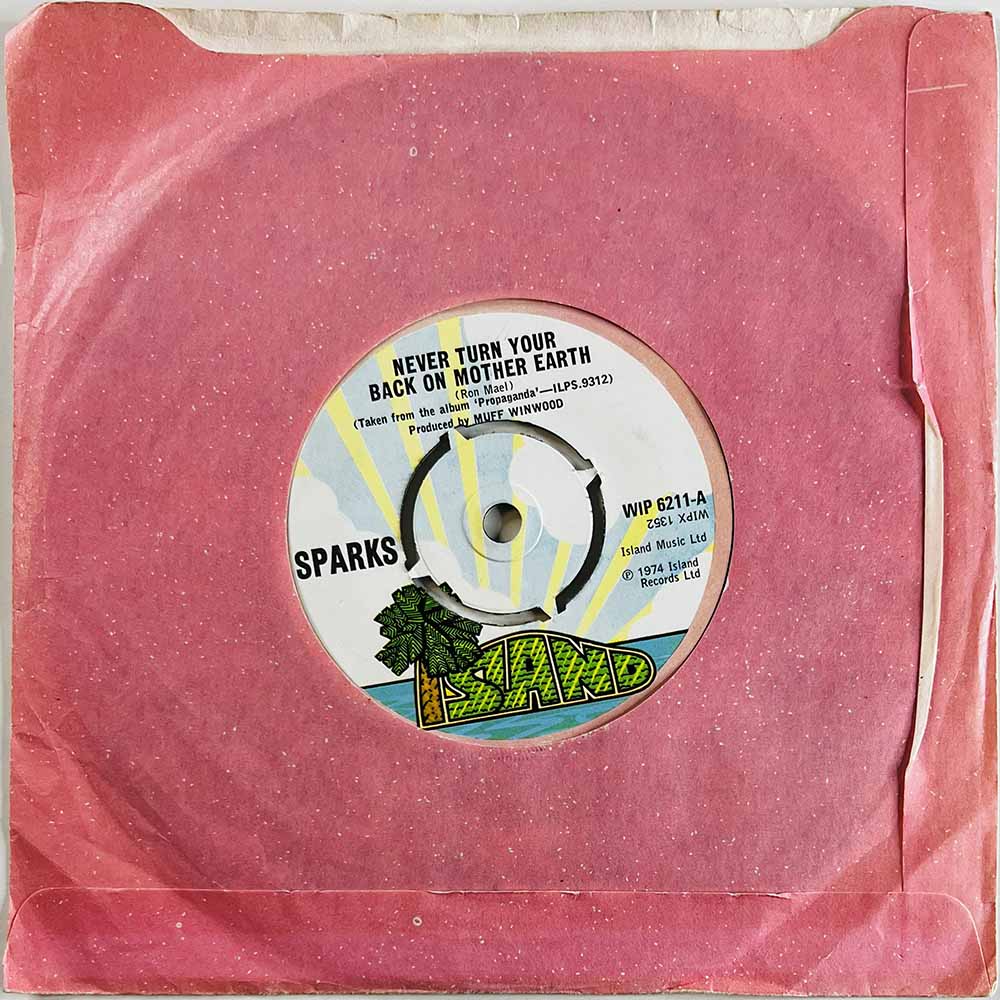 Sparks Käytetty 7” ei kuvakantta Never turn your back on mother earth  kansi Ei kuvakantta levy EX- käytetty vinyylisingle