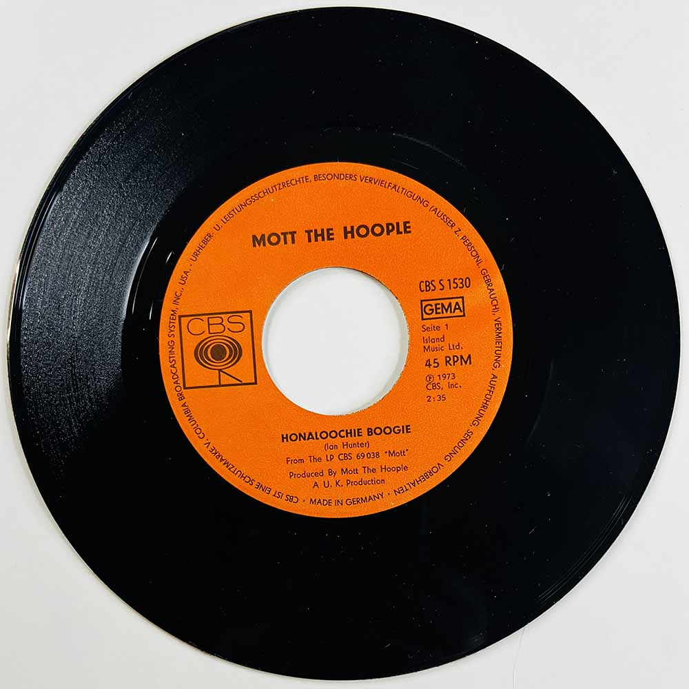 Mott the Hoople Käytetty 7” ei kuvakantta Honaloochie Boogie / Rose  kansi Ei kuvakantta levy EX käytetty vinyylisingle