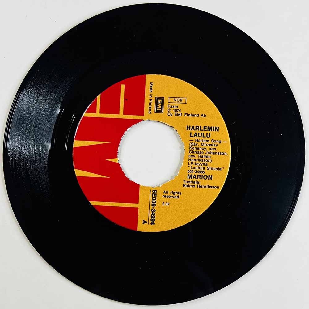 Marion Käytetty 7” ei kuvakantta Harlemin laulu / TuleTule Tuutimaan  kansi Ei kuvakantta levy EX käytetty vinyylisingle