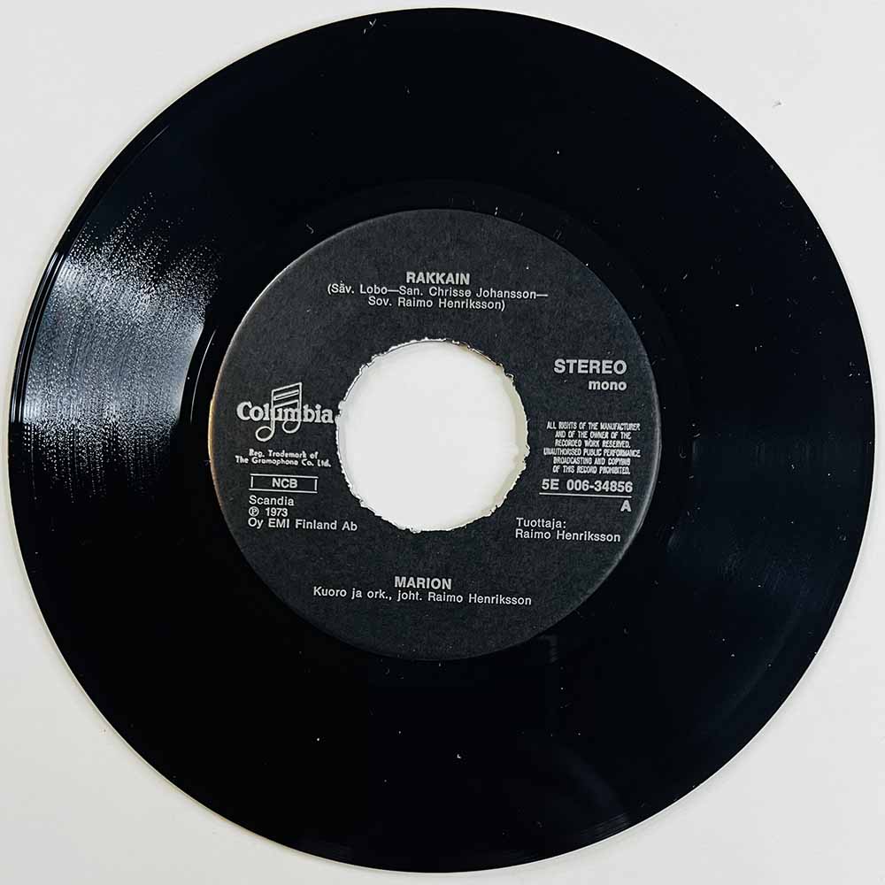 Marion Käytetty 7” ei kuvakantta Rakkain /Jaa Jaa  kansi Ei kuvakantta levy EX käytetty vinyylisingle