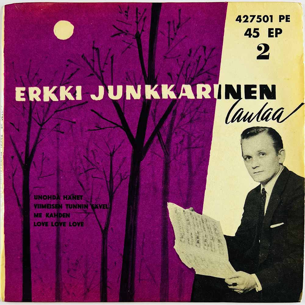 Junkkarinen Erkki vinyylisingle Erkki Junkkarinen Laulaa 2 EP  kansi VG levy P käytetty vinyylisingle PS