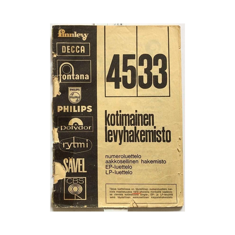 Finnlevy kotimainen levyhakemisto : aakkosellinen hakemisto EP-luettelo LP-luettelo - Used book