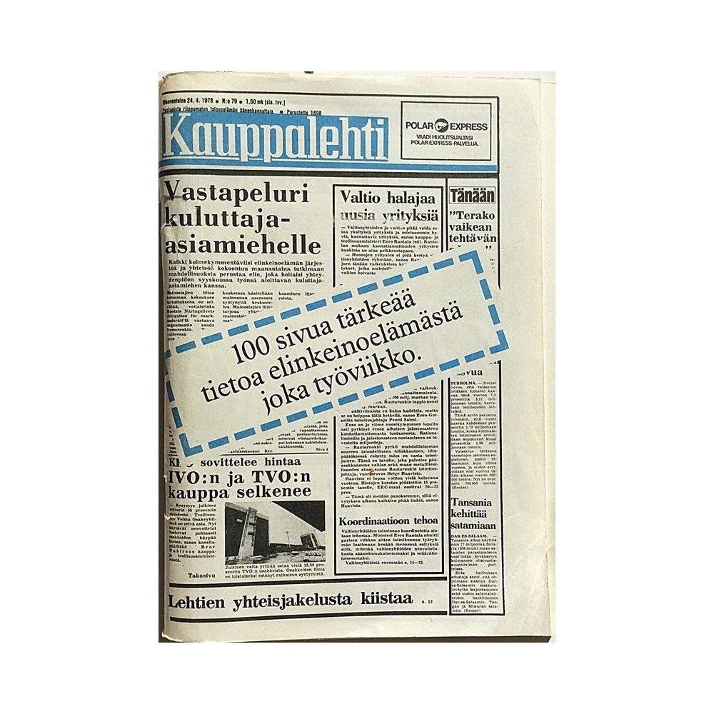 Kauppalehti 1978 : 100 sivua tärkeää tietoa elinkeinoelämästä joka työviikko - Used book
