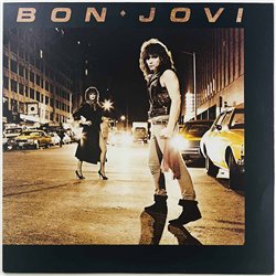 Bon Jovi LP Bon Jovi, kuvapussi jossa sanat  kansi EX levy EX Käytetty LP