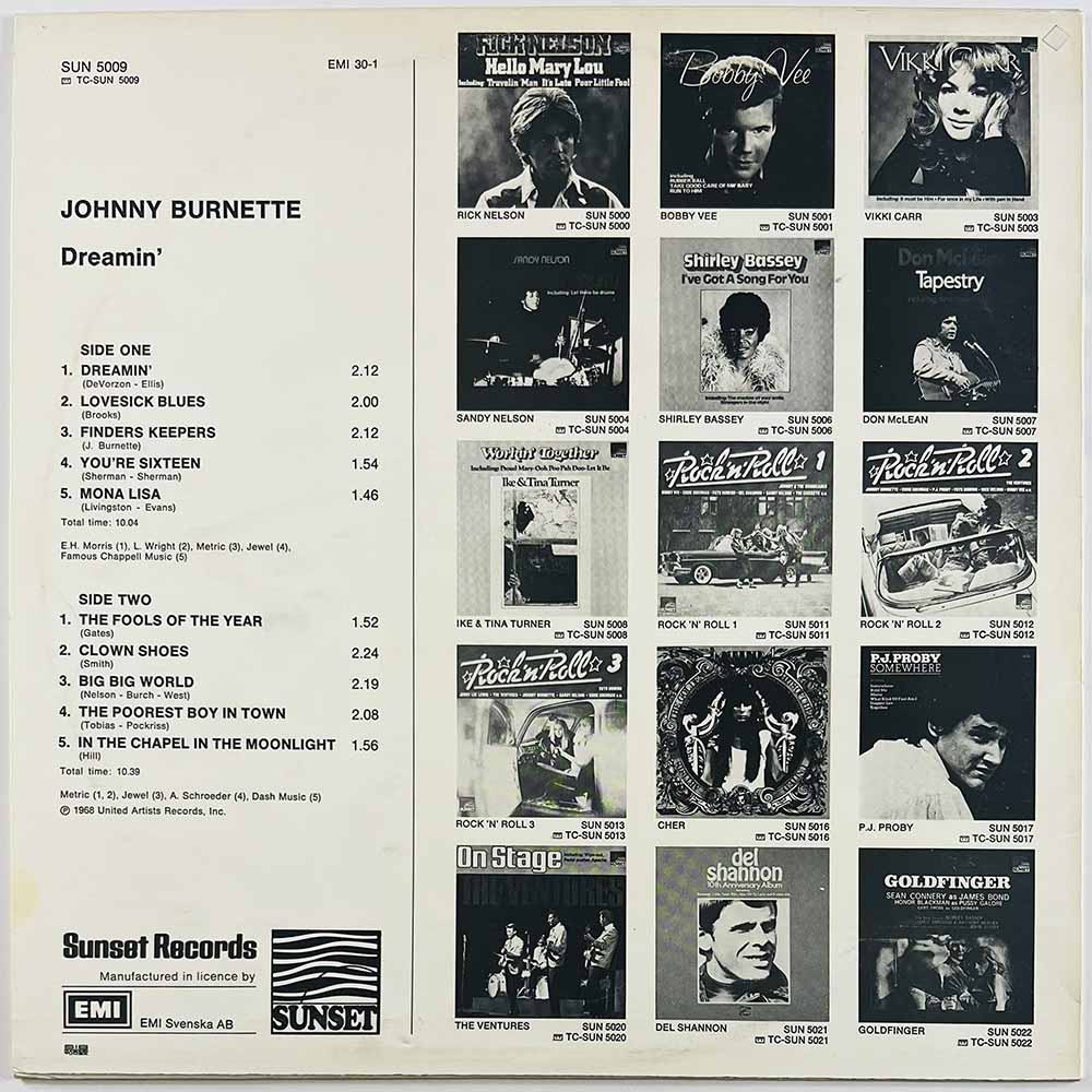 Burnette Johnny 1967 SUN 5009 Dreamin’ Begagnat LP
