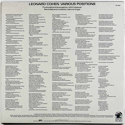 Cohen Leonard LP Various Positions  kansi EX levy EX Käytetty LP