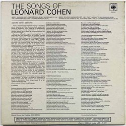 Cohen Leonard LP Songs of Leonard Cohen  kansi VG levy VG Käytetty LP