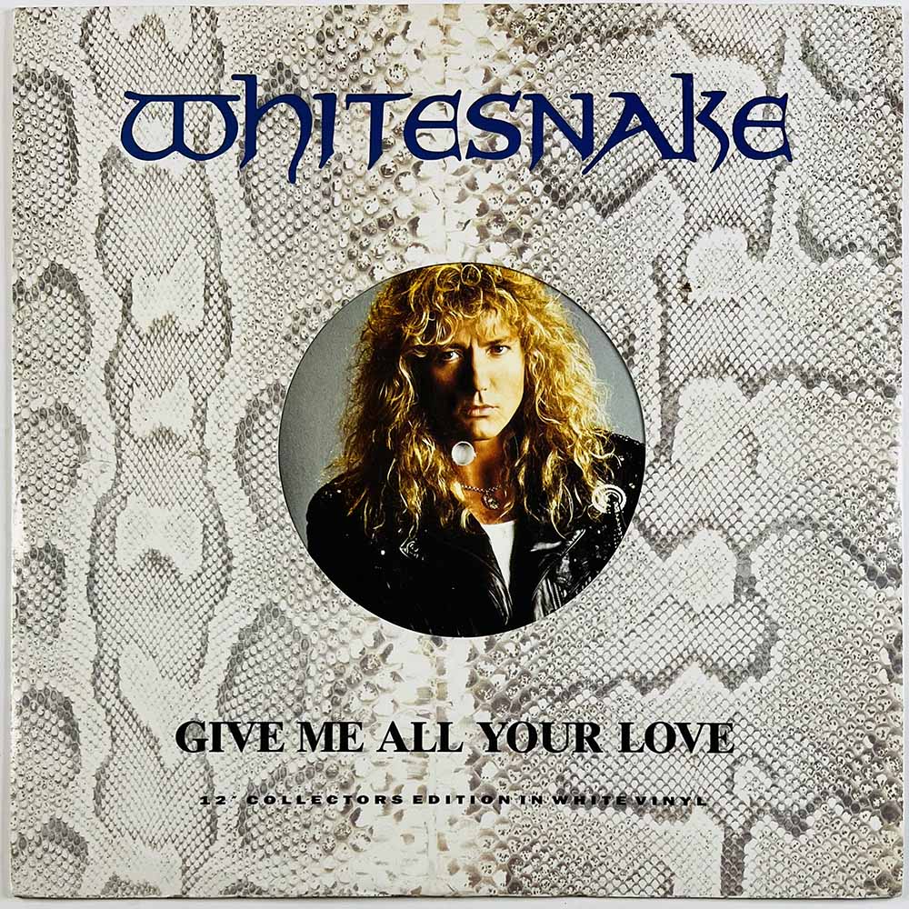 Whitesnake LP Give me all your love, 12-inch maxi  kansi EX- levy EX Käytetty LP