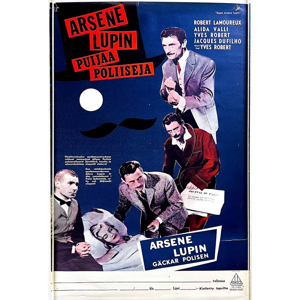Arsene Lupin puijaa poliiseja Käytetty juliste elokuvajuiste 45cm x 70cm Käytetty juliste